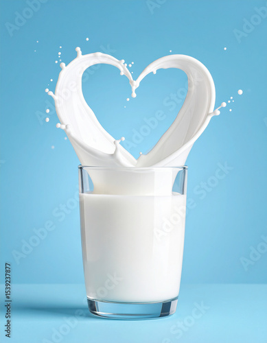 A heart-shaped splash of cream falling into a glass of milk with perfect timing.