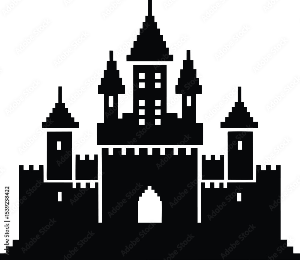 Obraz premium Pixel-style castle vector - Retro fortress silhouette, EPS JPEG PNG