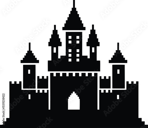 Pixel-style castle vector - Retro fortress silhouette, EPS JPEG PNG