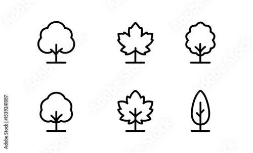 Minimalist tree icons collection featuring beech, hickory, maple, walnut, chestnut, and poplar