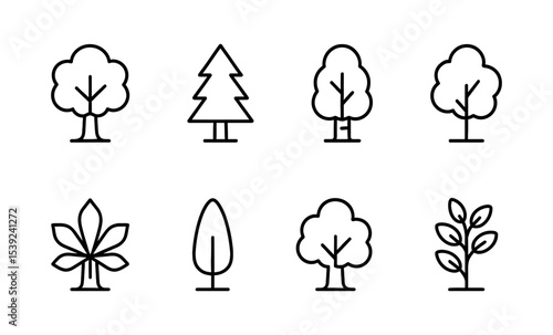 Minimalistic tree icons: simple and modern nature symbols for design projects