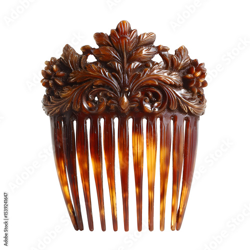 Antique Victorian tortoiseshell comb, 1880s hair accessory, isolated on a white background