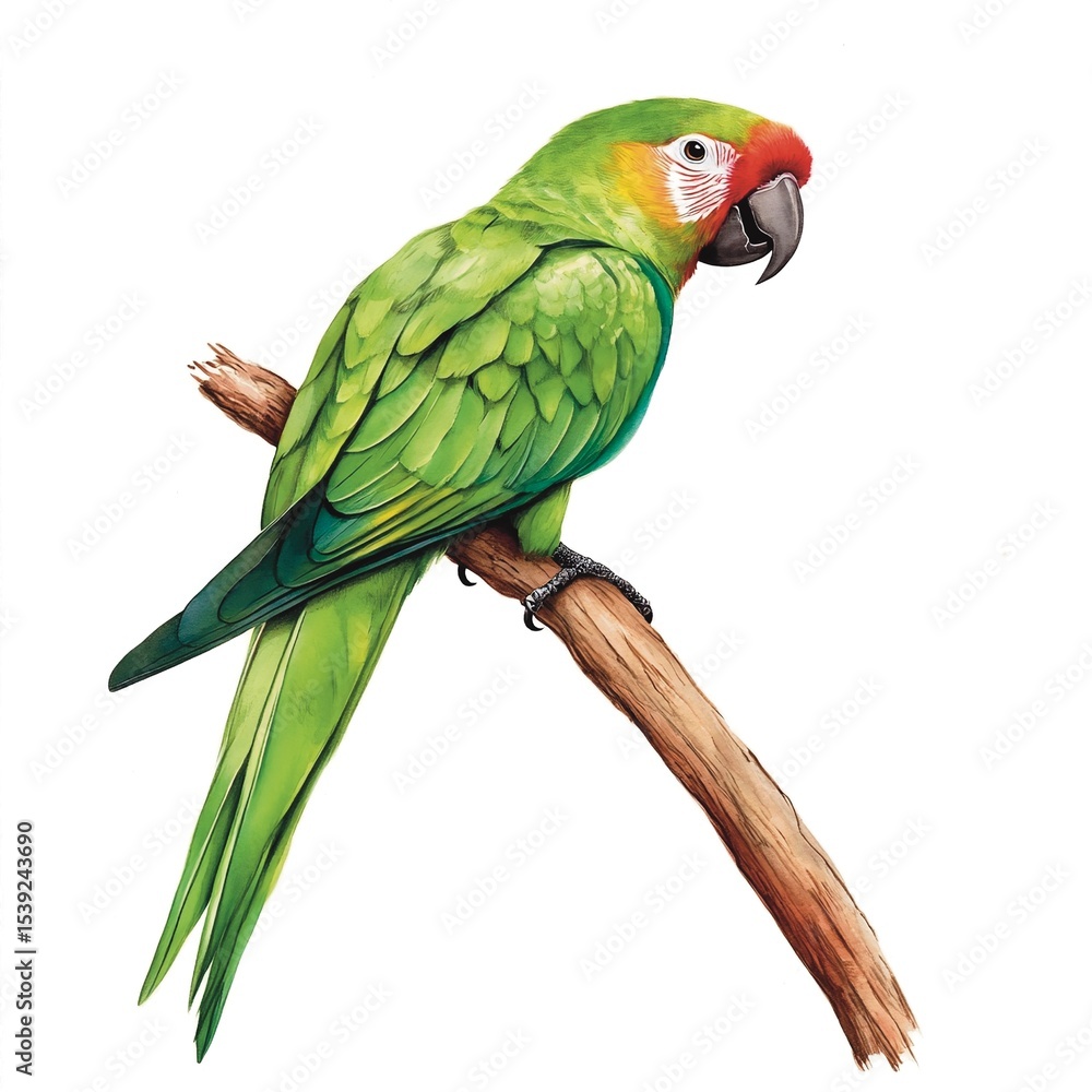 Fototapeta premium Green Parrot white Background