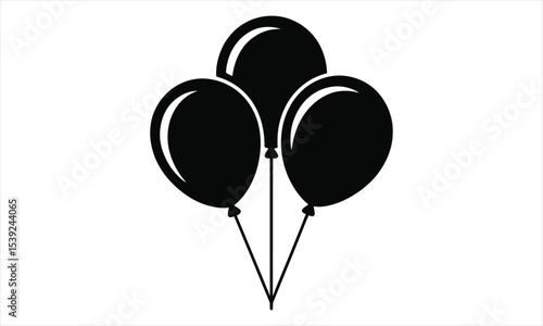 Three black balloons simple icon graphic