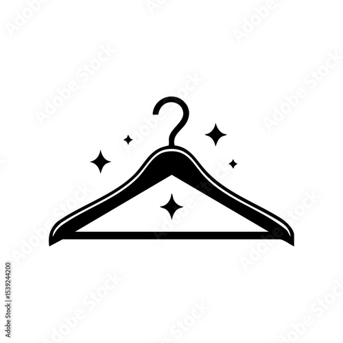 Vector icon of a clothes hanger with sparkling effects, symbolizing freshness or cleanliness.

