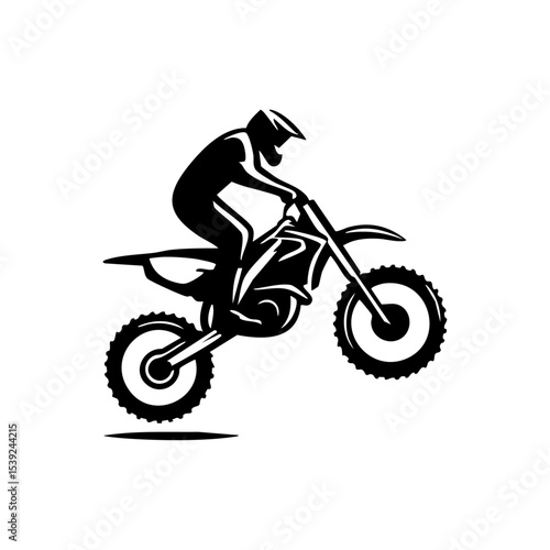 Black vector silhouette of a motocross rider performing a jump.

