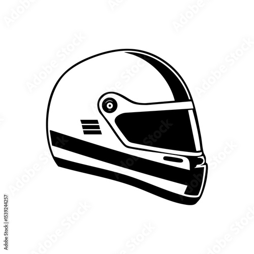 Vector illustration of a racing helmet with a bold visor stripe in minimalist black style.

