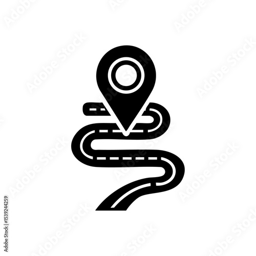 Vector logo of a winding road with GPS pin, symbolizing navigation and journey.

