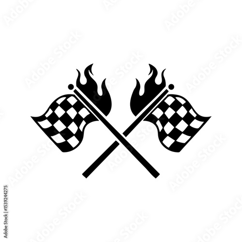Vector logo of two racing checkered flags crossed with flames above.