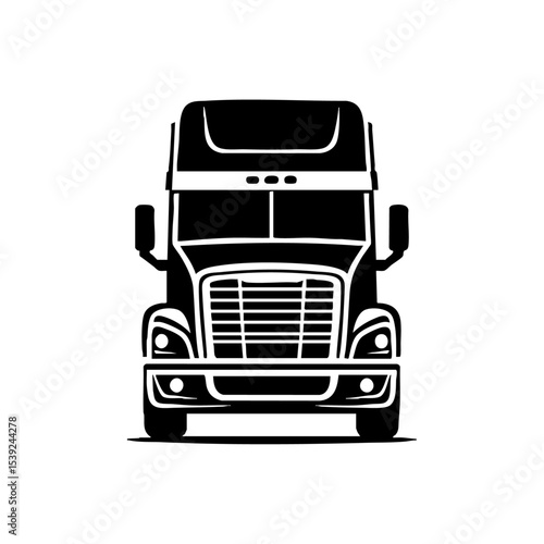 Vector logo of a semi-truck front view with bold grille in minimalist black style.

