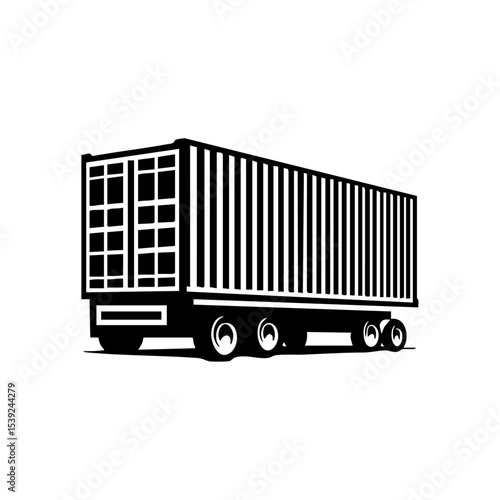 Vector logo of a shipping container mounted on flatbed trailer in minimalist style.

