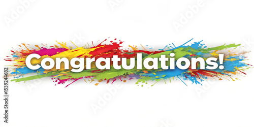 Congratulations text with colorful paint splashes and exclamation mark on a white background design created with generated ai