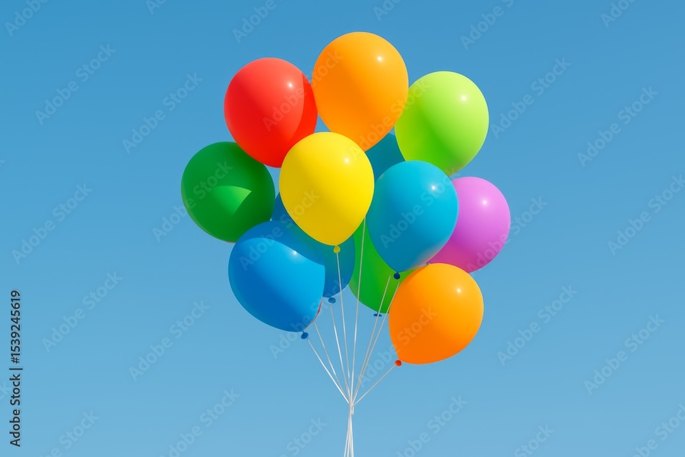 Colorful Balloons Soaring in a Clear Blue Sky Colorful Balloons Soaring in a Clear Blue Sky