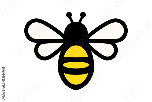 Minimalistic black and yellow bee icon. Clipart image isolated on background.