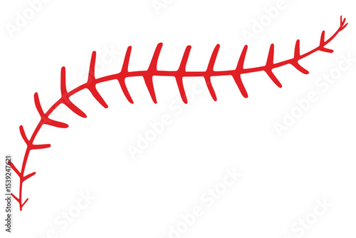 Red baseball stitches silhouette on white background. Clipart image isolated on background.