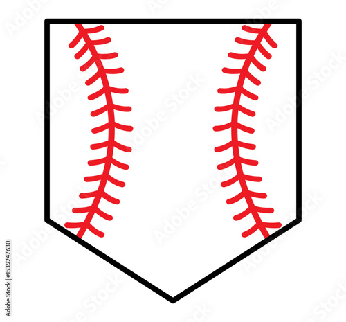 Baseball-themed pennant icon with red stitching design. Clipart image isolated on background.