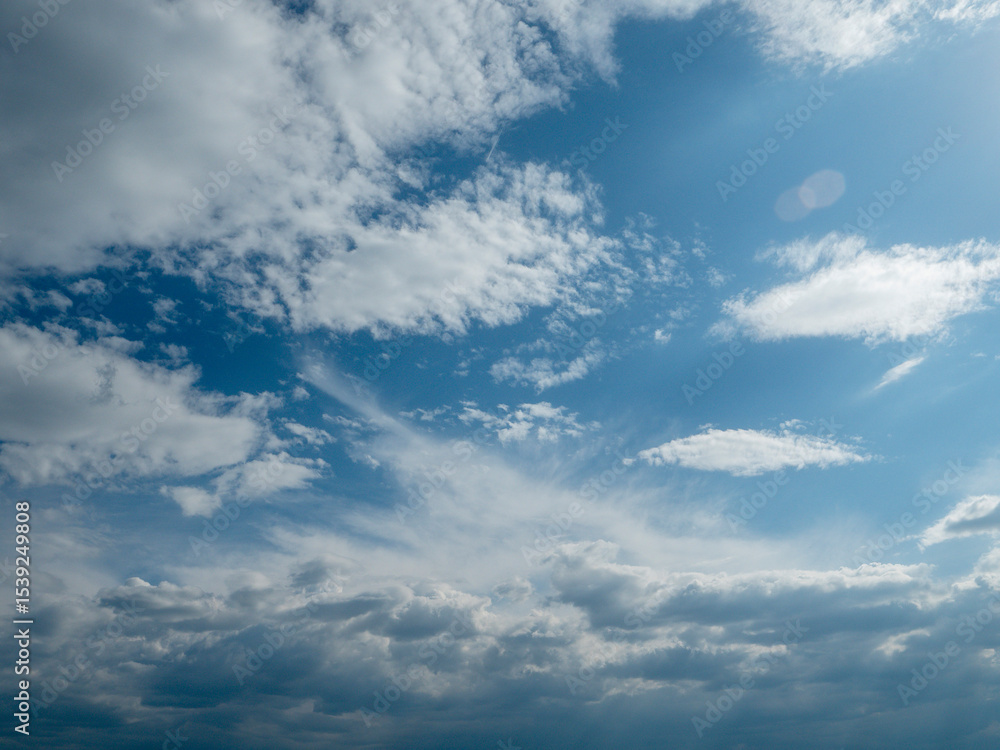Fototapeta premium Calm blue cloudy sky. Nature background. Scenic cloudscape.