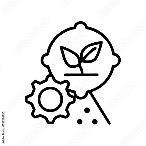 Fertilizer optimization AI icon featuring a plant and gear elements for smart farming solutions