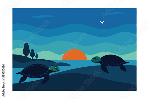 Sunset Serenade Two Turtles Embrace the Evening Glow
