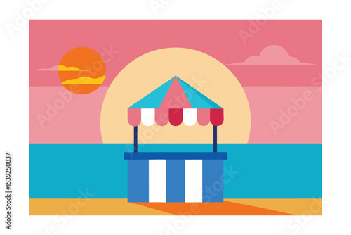 Beach Sunset Idyllic Beachfront Concession Stand Illustration