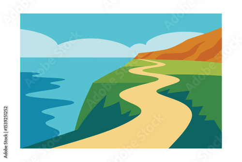 Coastal Path Winding Road by the Ocean Cliffside Scenic View