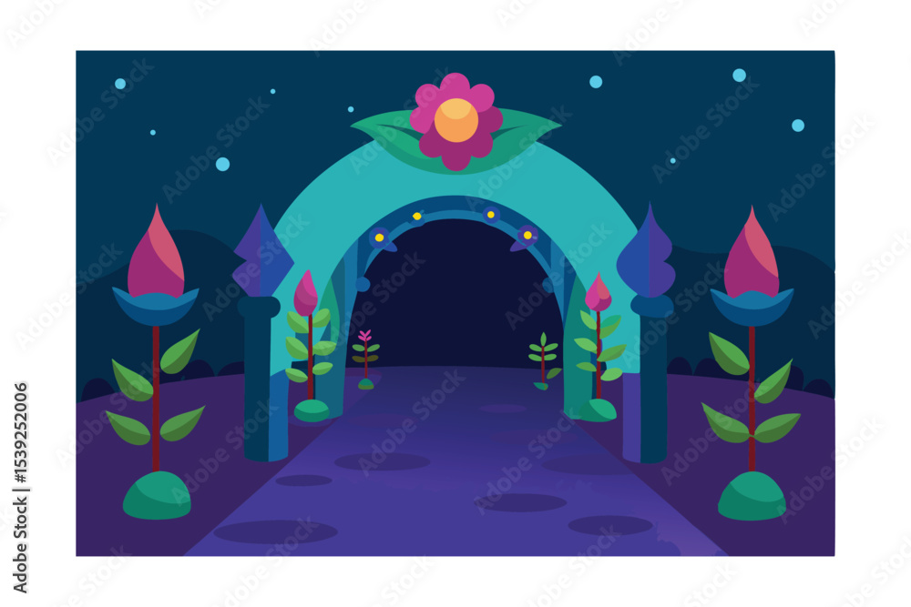 Enchanted Garden Gateway A Nighttime Fantasy Floral Archway Illustration Enchanted Garden Gateway A Nighttime Fantasy Floral Archway Illustration