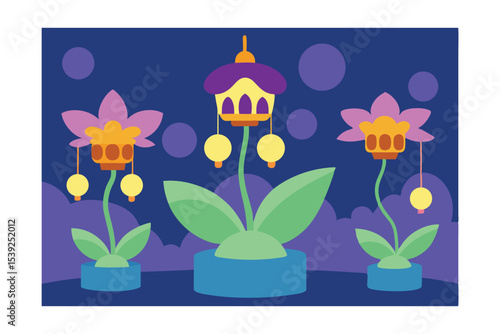 Enchanted Night Garden Luminescent Flowers and Fantasy Plants