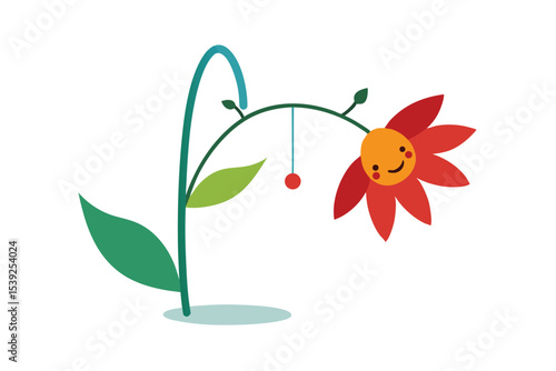 Cheerful drooping flower illustration whimsical art featuring a happy, hanging blossom