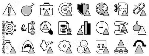 Icons in two tones about risk management. Editable stroke