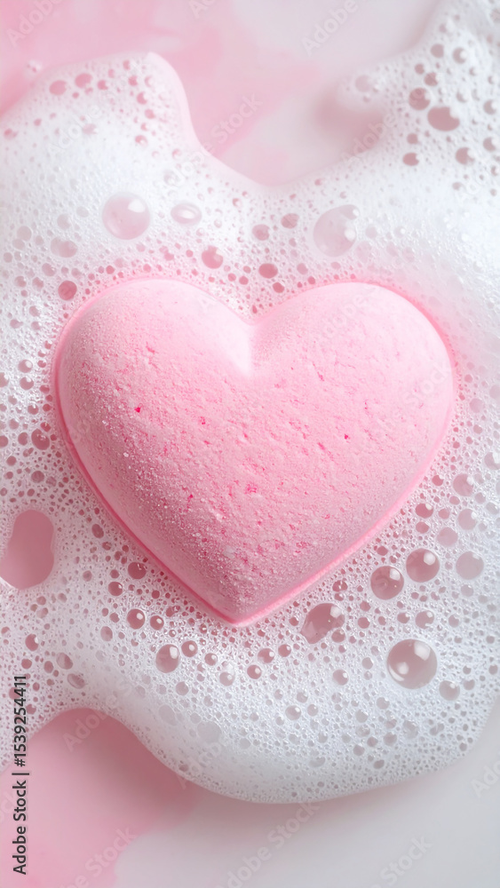 Fototapeta premium Pink Heart Soap in Foam – Gentle Skincare Concept