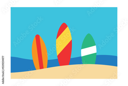 Summer Vibes Colorful Surfboards on Sandy Beach