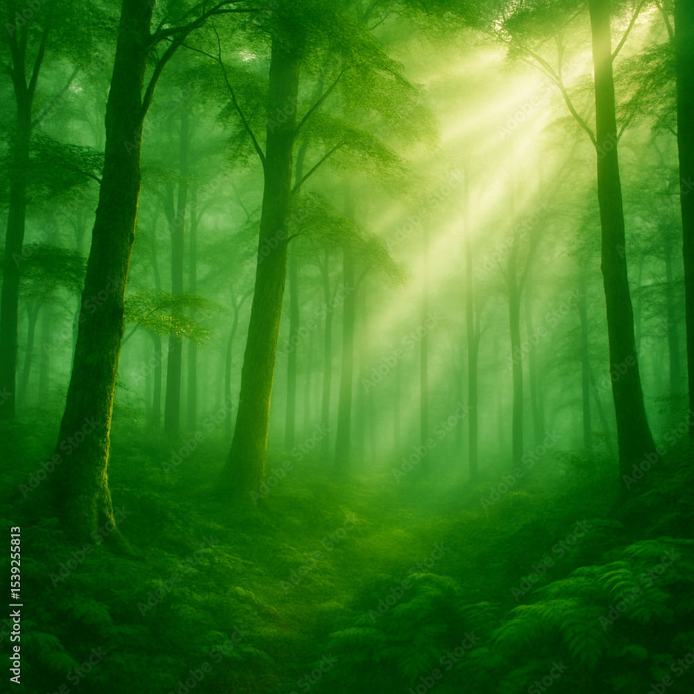 Fototapeta premium Mysterious Green Forest in Northern European Style