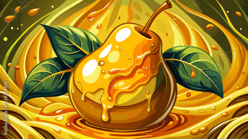 Close up A Luscious Pear Drenched In Golden Honey, A Sweet Symphony Of Textures And Flavors, Captured In Vibrant Detail Very beautiful