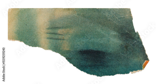 A piece of old vintage green paper, a torn page from a children's magazine