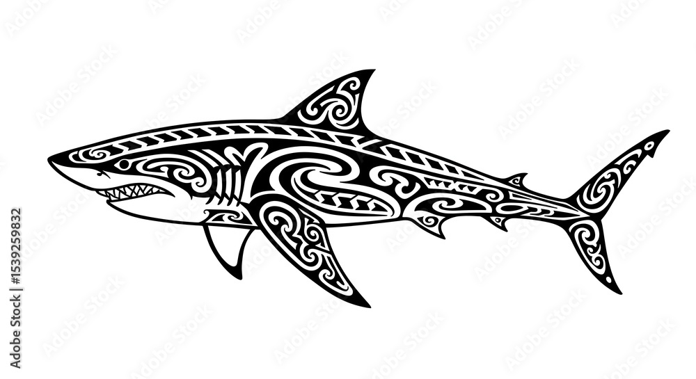 Fototapeta premium Tribal Shark Silhouette, Perfect for Tattoo Designs or Decor