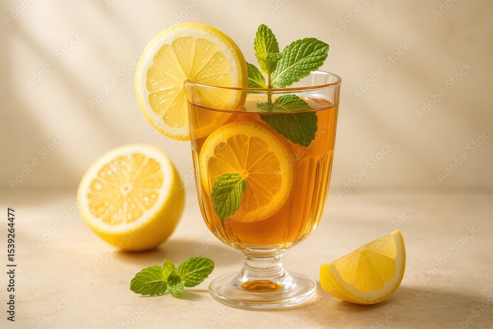 Fototapeta premium Premium lemon tea beverage featuring natural citrus infusion and elegant presentation for healthy lifestyle and wellness brand marketing