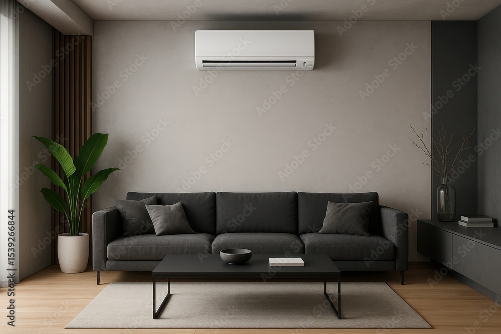 Fototapeta premium Energy-efficient air conditioning unit in contemporary living room with modern interior design