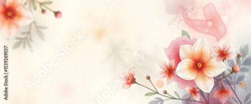 Subtle watercolor floral pattern on an abstract, blurred background,  subtle,  pastel