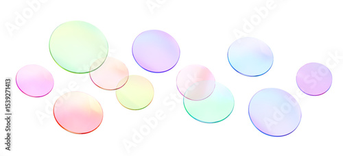 Glass round color lens transparent. 3d gradient holographic disk icon. Light circle badge element. Abstract disc, lens, button, badge, podium, frame flying gradation texture. Vector 3d illustration