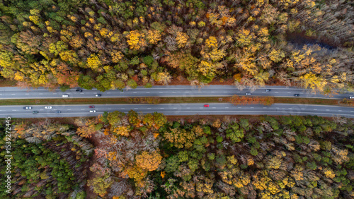Highway from above in autumn