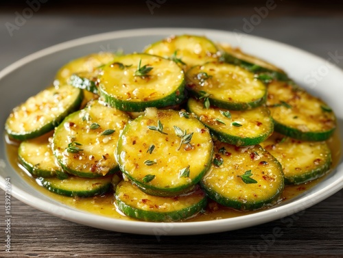 Deliciously sautéed zucchini slices garnished with fresh herbs served in a stylish bowl creating an appetizing presentation perfect for healthy eating or culinary inspiration