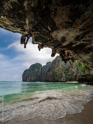 Maya Bay sea caves and beach