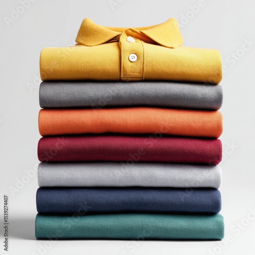 A neat stack of colorful polo shirts, each a different vibrant hue, neatly folded