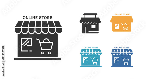 A collection of online store icons in various styles and colors on a white background design element