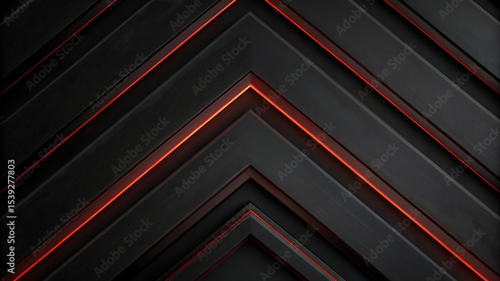 Fototapeta premium Abstract dark gray geometric background with glowing red edges in a chevron pattern