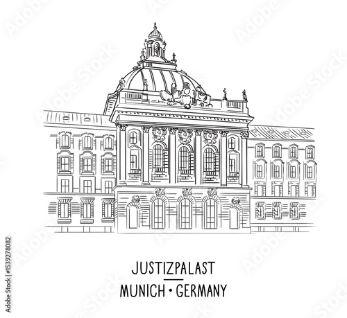 Wallpaper Mural Palace of Justice in Munich Germany hand drawn vector illustration Torontodigital.ca
