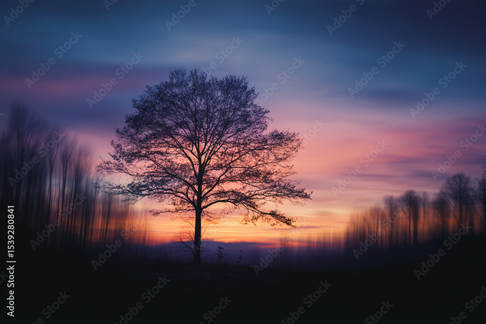 Fototapeta premium Tree silhouette at colorful sunset