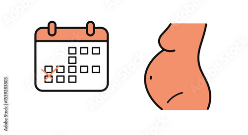 Pregnancy and schedule with an illustrated pregnant woman and calendar.