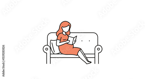 A pregnant woman is relaxing, reading a book on a sofa.