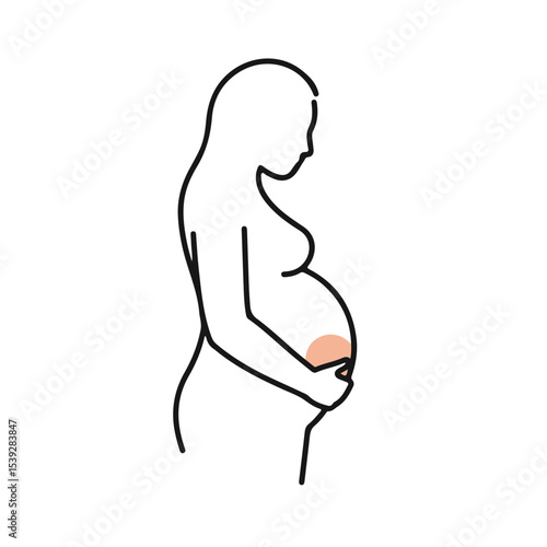 A simple line drawing silhouette of a pregnant woman holding her belly.